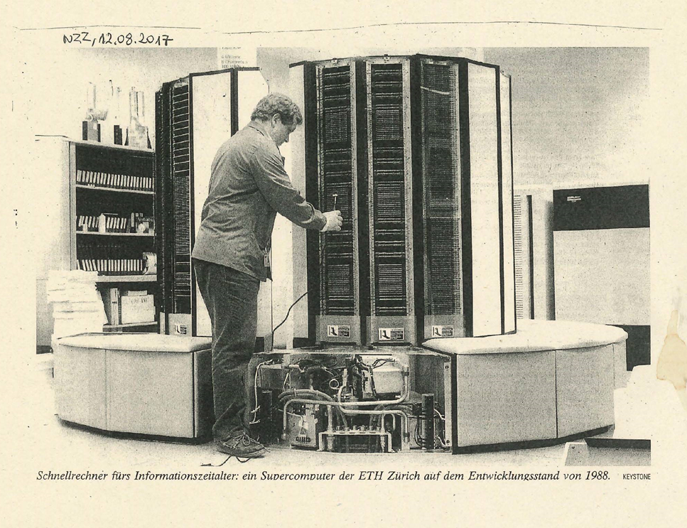 "An NZZ article: Arguably the world's most expensive bench is located in the CAB building of ETH and goes by the name of CRAY: a super-computer from the 80s that cost about CHF 10 million. Today, any smartphone would beat it." 