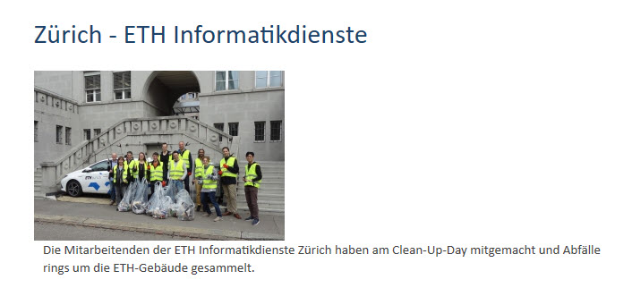 Die ETH auf der Clean-Up_Webseite