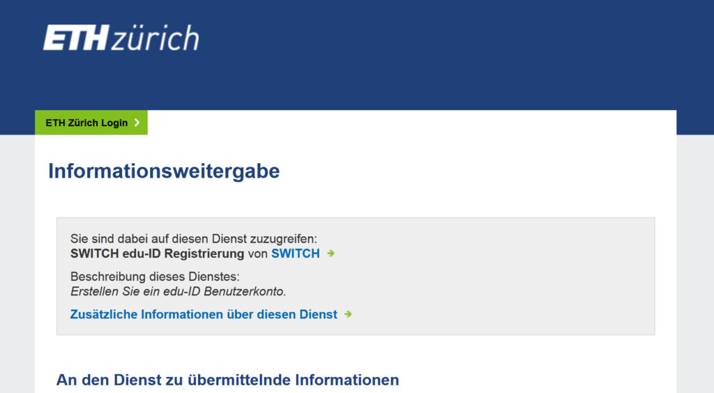Informationsweitergabe an SWITCH